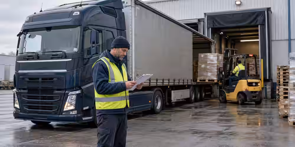 Lkw am Ladebereich einer Spedition.